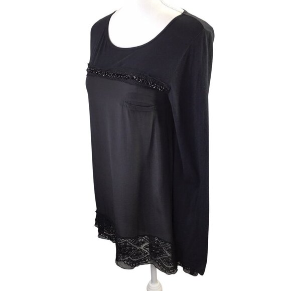 Johnny Was 4 Love and Liberty Top Blouse Size Small Black Beaded Long Sleeve - Picture 3 of 10